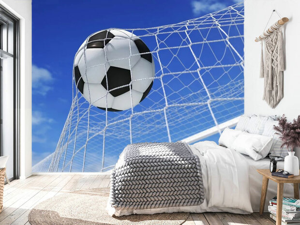 Voetbal fotobehang &ndash; Bal in het Doel