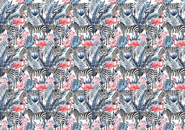 Zebra en Flamingo fotobehang