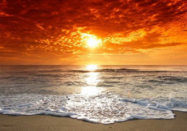 Strand fotobehang zonsondergang