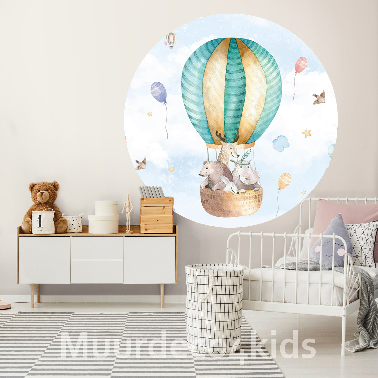 hoeveelheid verkoop Ontwapening Destructief Kinderkamer Muurcirkel - Behangcirkel Luchtballon met dieren