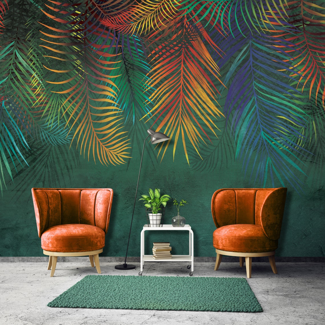 Hechting Maken extase Hangende palmbladeren behang Groen | Muurdeco4kids