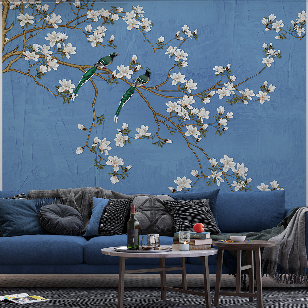 misdrijf Doelwit beroemd Magnolia vlies behang Blauw | Muurdeco4kids