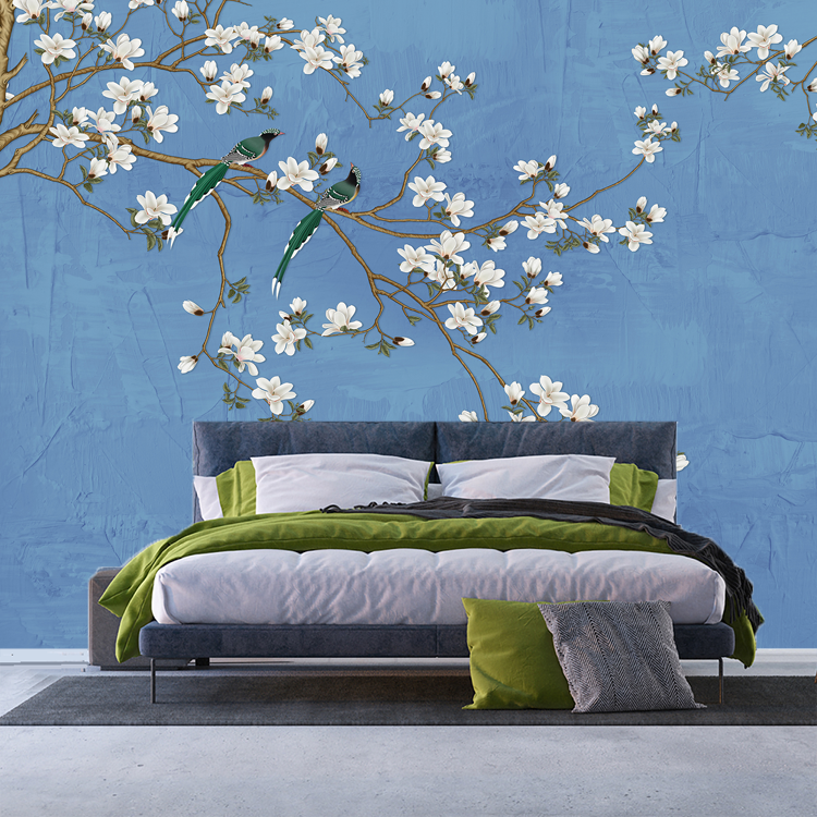 Gestreept Verwarren Leesbaarheid Magnolia vlies behang Blauw 375 x 270 cm | Muurdeco4kids