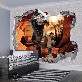 Dinosaurus in grot 3D fotobehang