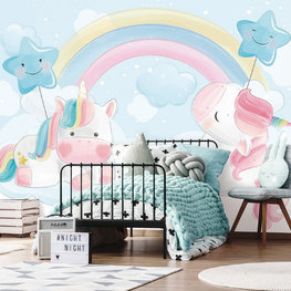 Eenhoorn behang Pastel Blauw