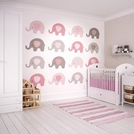 Babykamer behang Roze Olifantjes XL