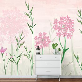 Veldbloemen behang Roze