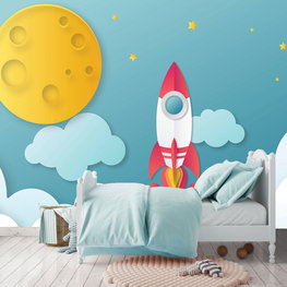 Raket en Maan behang kinderkamer