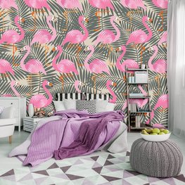 Flamingo jungle fotobehang