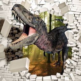 3D fotobehang Dinosaurus door muur II
