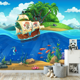 Piratenschip op zee behang