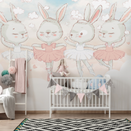 Ballerina konijntjes behang kinderkamer