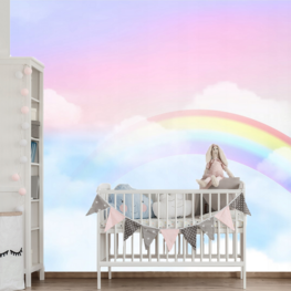 Wolken en regenboog behang kinderkamer