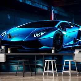 Blauwe Lamborghini behang