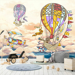 Luchtballon met schepen behang