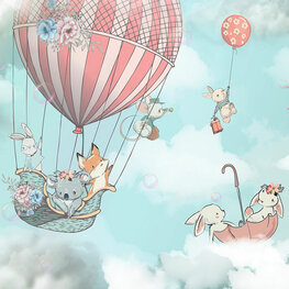 Dieren in luchtballon behang