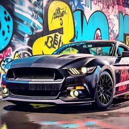 Auto behang Mustang Graffiti muur