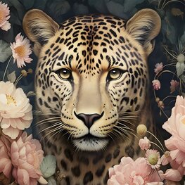 Jaguar fotobehang Bloemen
