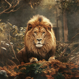 Leeuw in de jungle fotobehang