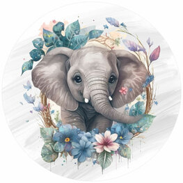 Jungledieren Muurcirkel Olifant met bloemen