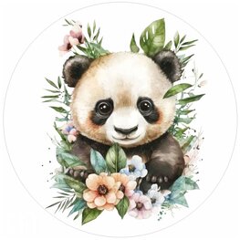 Panda muurcirkel met bloemen