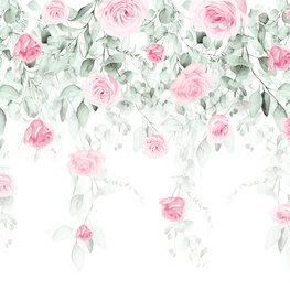 Aquarel behang Roze rozen en bladeren