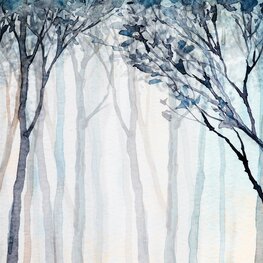 Aquarel bos behang Blauw