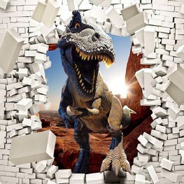 3D fotobehang Dinosaurus door muur I