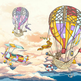 Luchtballon met schepen behang