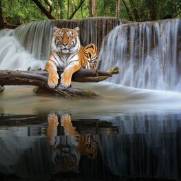 Tijger bij waterval fotobehang II