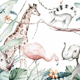 Aquarel Jungle behang Paradise Animals