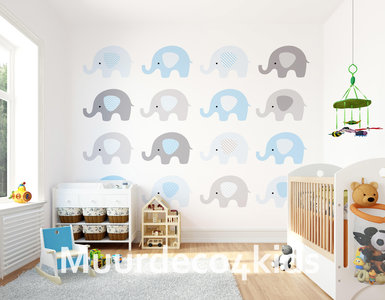 Babykamer Behang Blauwe Olifantjes Xl 89 95